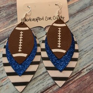 Blue Football Stripes Leather Spirit Earrings
